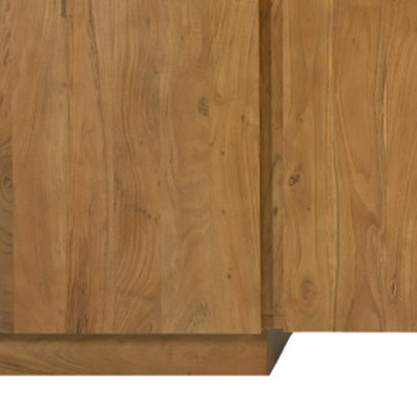 HomeRoots 96" Tan Distressed Solid Wood Sideboard - Versatile Storage Buffet with Soft-Close Doors & Shelves 606306