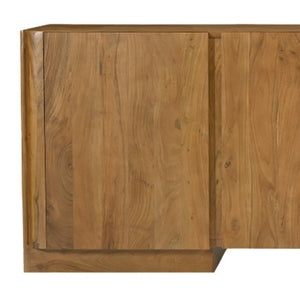 HomeRoots 96" Tan Distressed Solid Wood Sideboard - Versatile Storage Buffet with Soft-Close Doors & Shelves 606306