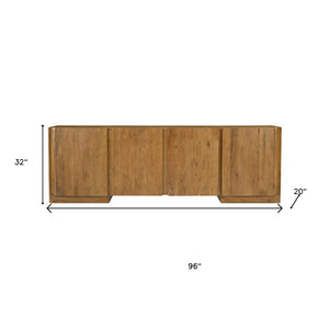 HomeRoots 96" Tan Distressed Solid Wood Sideboard - Versatile Storage Buffet with Soft-Close Doors & Shelves 606306