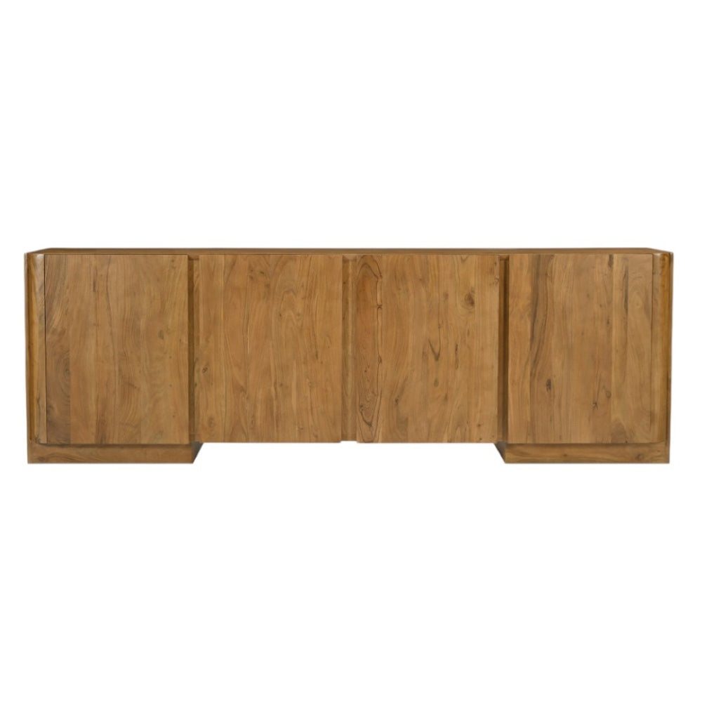 HomeRoots 96" Tan Distressed Solid Wood Sideboard - Versatile Storage Buffet with Soft-Close Doors & Shelves 606306