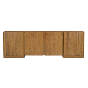 HomeRoots 96" Tan Distressed Solid Wood Sideboard - Versatile Storage Buffet with Soft-Close Doors & Shelves 606306