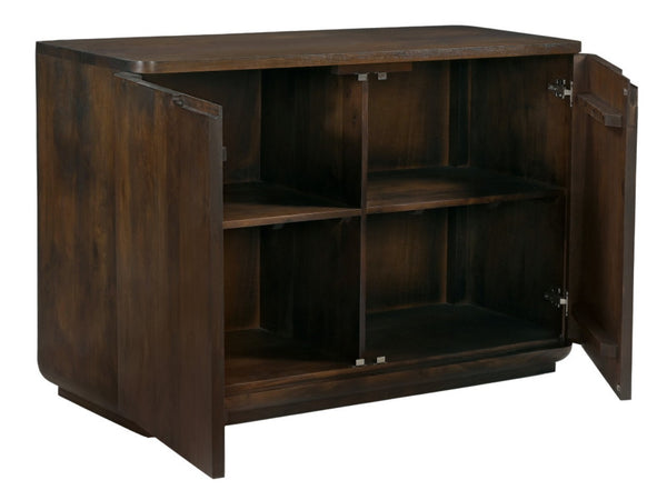 HomeRoots 48" Distressed Dark Brown Solid Wood Sideboard - Rustic Storage Cabinet with Paneled Doors & Shelves 606307