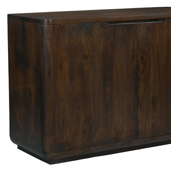 HomeRoots 48" Distressed Dark Brown Solid Wood Sideboard - Rustic Storage Cabinet with Paneled Doors & Shelves 606307