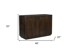 HomeRoots 48" Distressed Dark Brown Solid Wood Sideboard - Rustic Storage Cabinet with Paneled Doors & Shelves 606307
