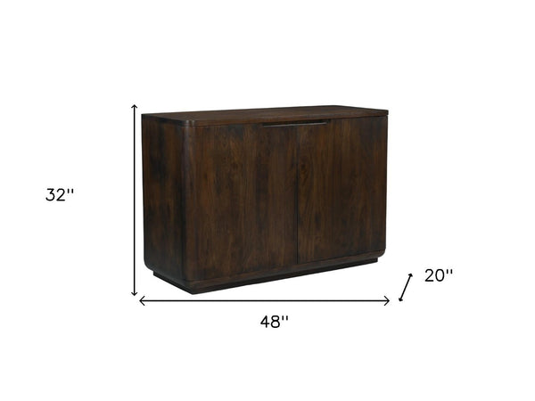 HomeRoots 48" Distressed Dark Brown Solid Wood Sideboard - Rustic Storage Cabinet with Paneled Doors & Shelves 606307