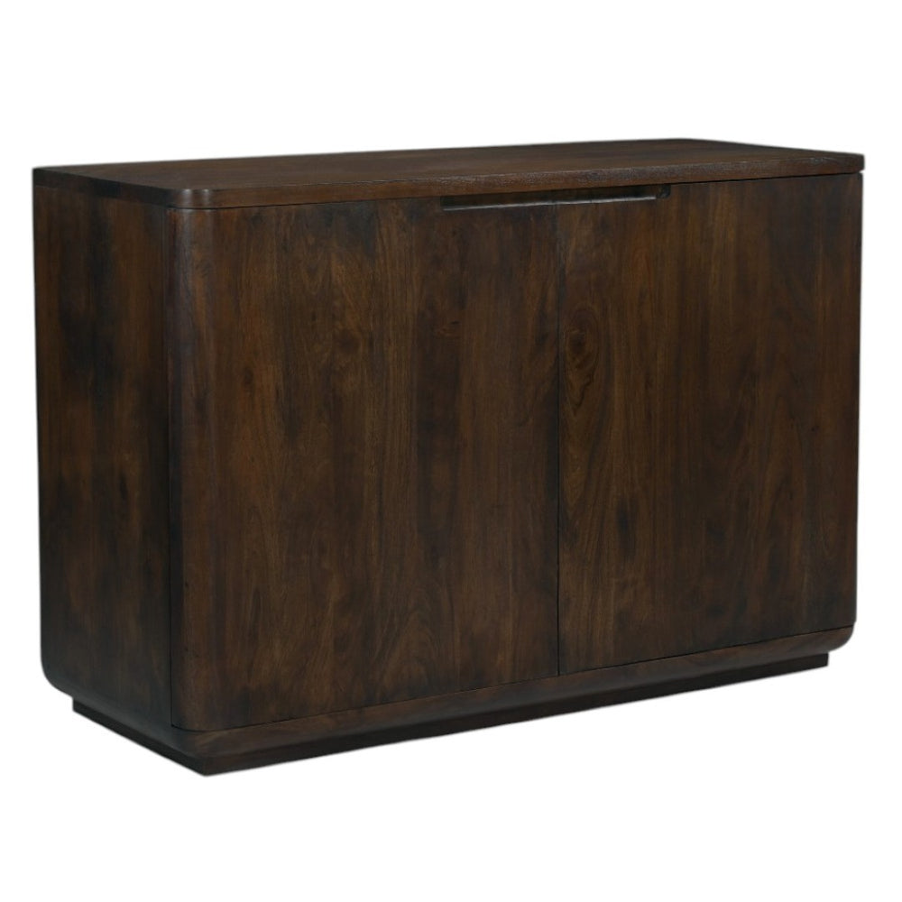 HomeRoots 48" Distressed Dark Brown Solid Wood Sideboard - Rustic Storage Cabinet with Paneled Doors & Shelves 606307