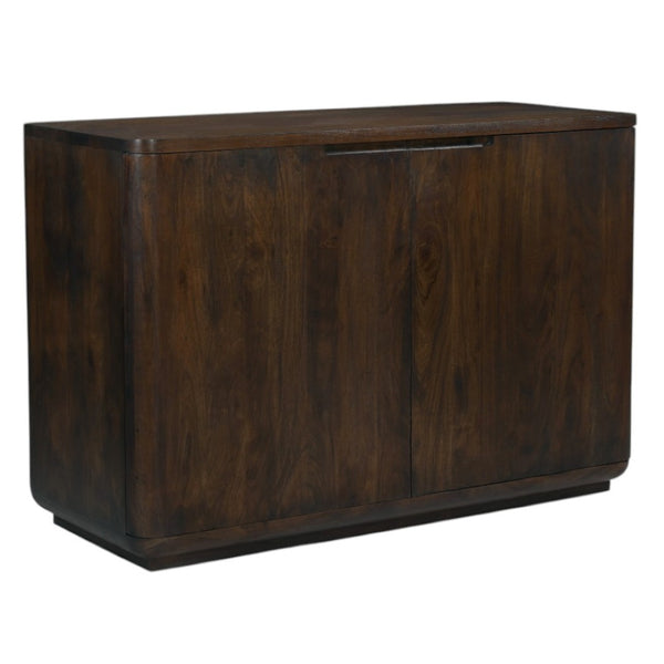 HomeRoots 48" Distressed Dark Brown Solid Wood Sideboard - Rustic Storage Cabinet with Paneled Doors & Shelves 606307