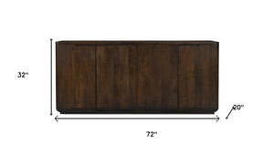 HomeRoots 72" Dark Brown Distressed Solid Wood Sideboard - Stylish Storage Solution for Any Room's Charm! 606308