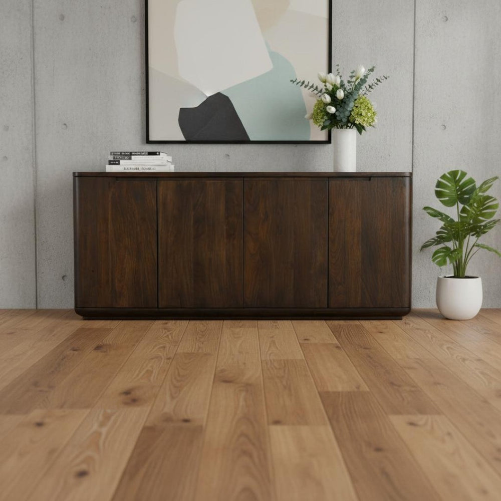 HomeRoots 72" Dark Brown Distressed Solid Wood Sideboard - Stylish Storage Solution for Any Room's Charm! 606308