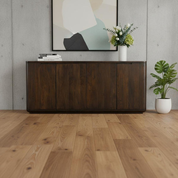 HomeRoots 72" Dark Brown Distressed Solid Wood Sideboard - Stylish Storage Solution for Any Room's Charm! 606308