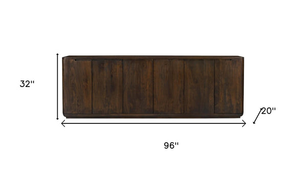 HomeRoots 96" Dark Brown Distressed Solid Wood Sideboard - Stylish Storage Solution for Modern & Rustic Homes 606309