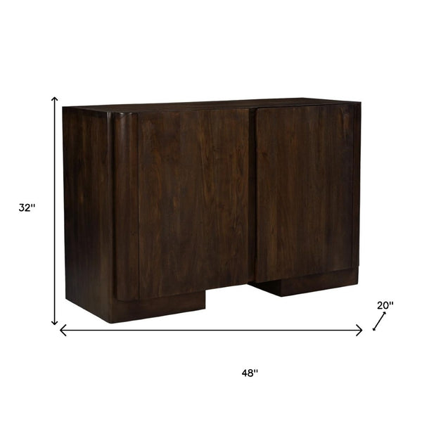HomeRoots 48" Dark Brown Distressed Solid Wood Sideboard - Versatile Buffet with Soft-Close Doors & Storage 606310