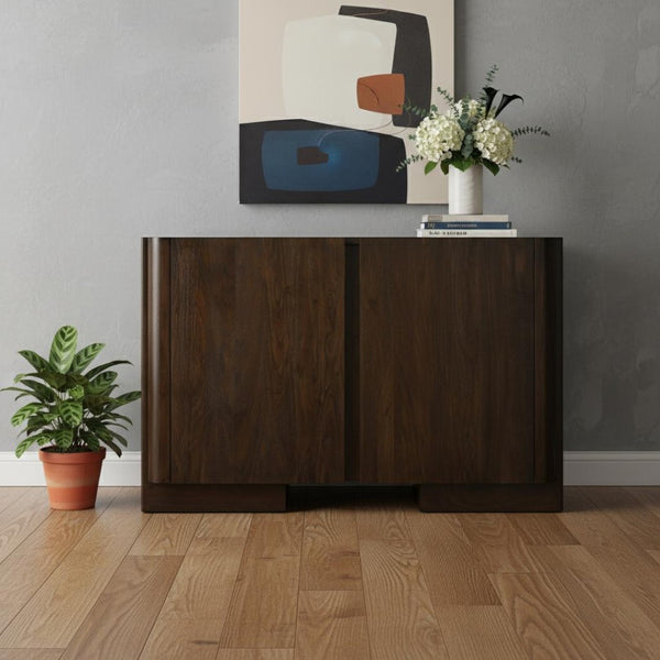 HomeRoots 48" Dark Brown Distressed Solid Wood Sideboard - Versatile Buffet with Soft-Close Doors & Storage 606310