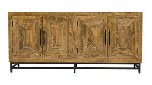 HomeRoots 78" Natural Distressed Solid Wood Sideboard - Rustic Charm Meets Modern Storage for Any Room 606312