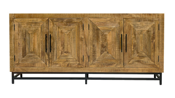 HomeRoots 78" Natural Distressed Solid Wood Sideboard - Rustic Charm Meets Modern Storage for Any Room 606312