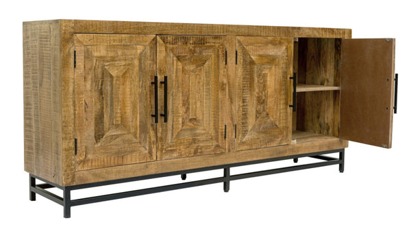 HomeRoots 78" Natural Distressed Solid Wood Sideboard - Rustic Charm Meets Modern Storage for Any Room 606312