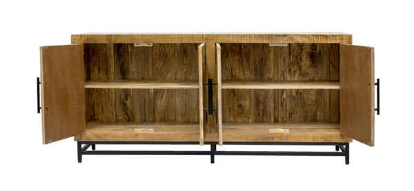 HomeRoots 78" Natural Distressed Solid Wood Sideboard - Rustic Charm Meets Modern Storage for Any Room 606312