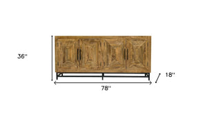 HomeRoots 78" Natural Distressed Solid Wood Sideboard - Rustic Charm Meets Modern Storage for Any Room 606312