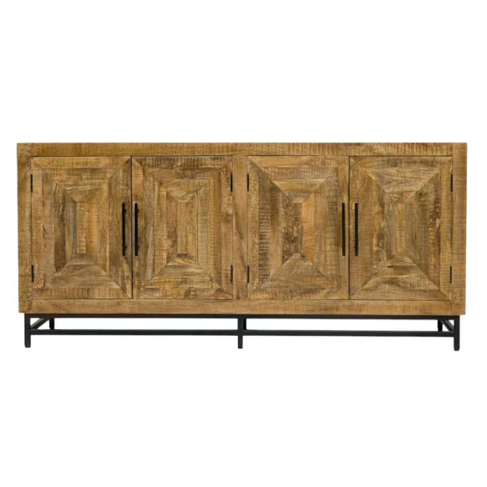 HomeRoots 78" Natural Distressed Solid Wood Sideboard - Rustic Charm Meets Modern Storage for Any Room 606312