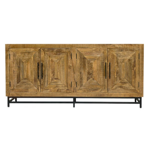 HomeRoots 78" Natural Distressed Solid Wood Sideboard - Rustic Charm Meets Modern Storage for Any Room 606312
