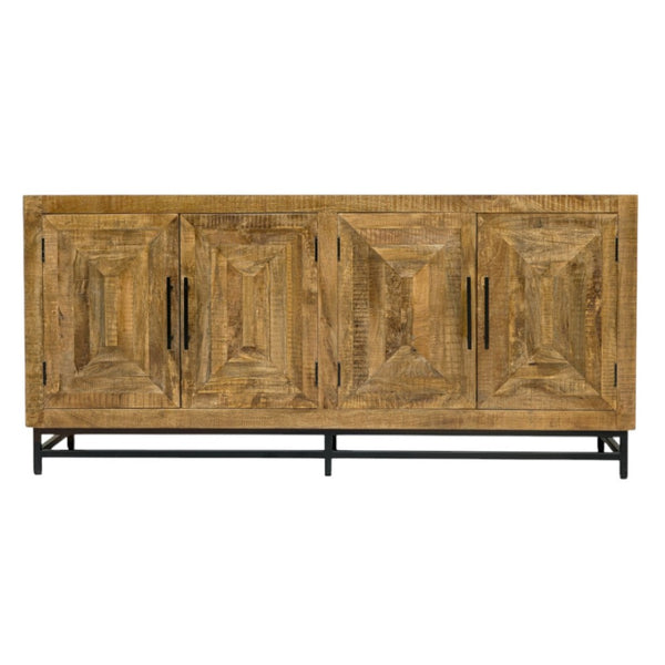 HomeRoots 78" Natural Distressed Solid Wood Sideboard - Rustic Charm Meets Modern Storage for Any Room 606312