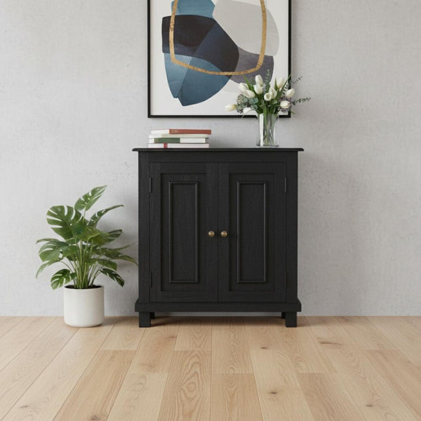 HomeRoots 34" Black Distressed Solid Wood Sideboard - Versatile Console with Storage & Rustic Charm for Any Room 606313