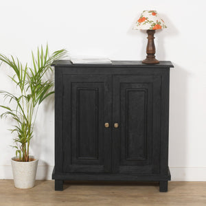 HomeRoots 34" Black Distressed Solid Wood Sideboard - Versatile Console with Storage & Rustic Charm for Any Room 606313