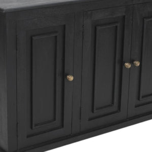 HomeRoots 51" Black Distressed Solid Wood Sideboard with Stylish Bronze Hardware and Ample Storage Space 606314