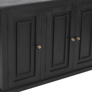 HomeRoots 51" Black Distressed Solid Wood Sideboard with Stylish Bronze Hardware and Ample Storage Space 606314