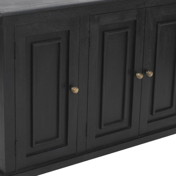 HomeRoots 51" Black Distressed Solid Wood Sideboard with Stylish Bronze Hardware and Ample Storage Space 606314