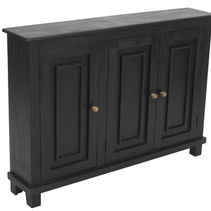 HomeRoots 51" Black Distressed Solid Wood Sideboard with Stylish Bronze Hardware and Ample Storage Space 606314