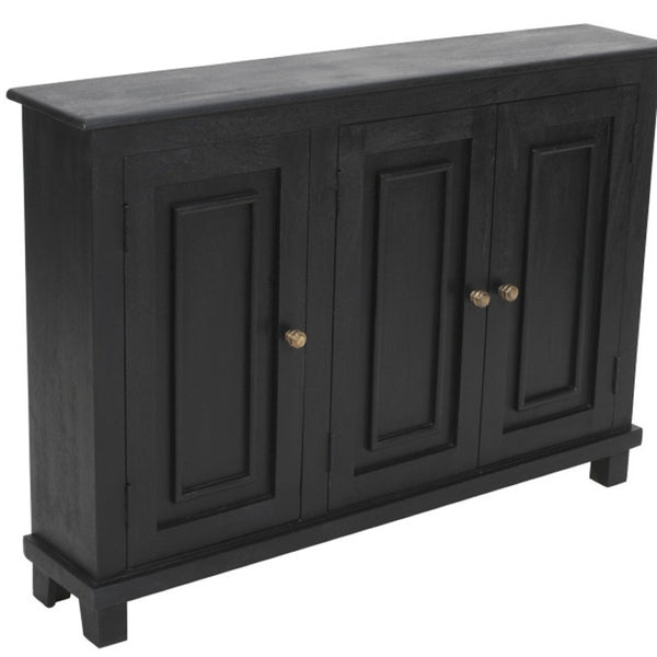 HomeRoots 51" Black Distressed Solid Wood Sideboard with Stylish Bronze Hardware and Ample Storage Space 606314