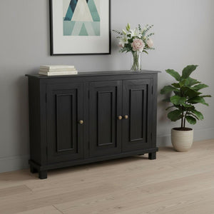 HomeRoots 51" Black Distressed Solid Wood Sideboard with Stylish Bronze Hardware and Ample Storage Space 606314