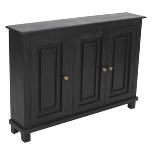 HomeRoots 51" Black Distressed Solid Wood Sideboard with Stylish Bronze Hardware and Ample Storage Space 606314