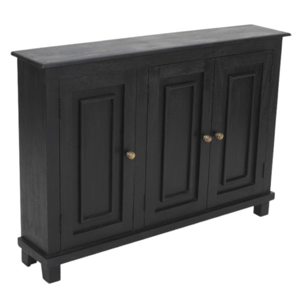 HomeRoots 51" Black Distressed Solid Wood Sideboard with Stylish Bronze Hardware and Ample Storage Space 606314