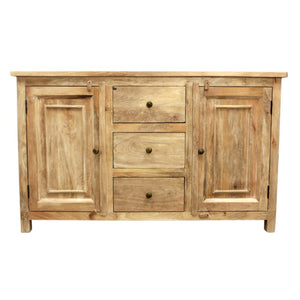 HomeRoots 60" Natural Distressed Solid Wood Sideboard - Coastal-Inspired Storage with Elegant Brass Hardware 606318