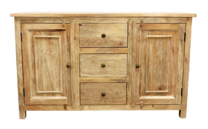HomeRoots 60" Natural Distressed Solid Wood Sideboard - Coastal-Inspired Storage with Elegant Brass Hardware 606318