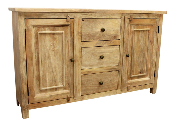 HomeRoots 60" Natural Distressed Solid Wood Sideboard - Coastal-Inspired Storage with Elegant Brass Hardware 606318