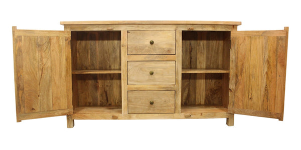 HomeRoots 60" Natural Distressed Solid Wood Sideboard - Coastal-Inspired Storage with Elegant Brass Hardware 606318
