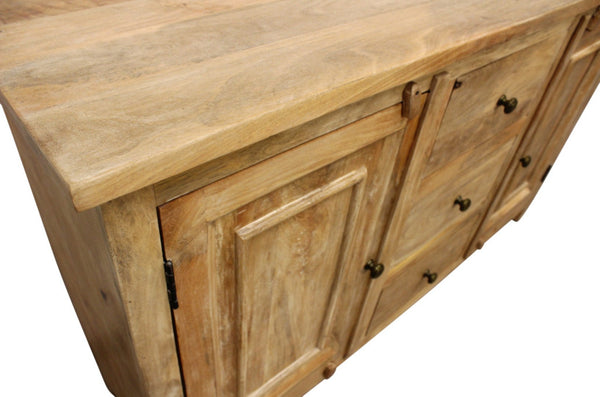 HomeRoots 60" Natural Distressed Solid Wood Sideboard - Coastal-Inspired Storage with Elegant Brass Hardware 606318