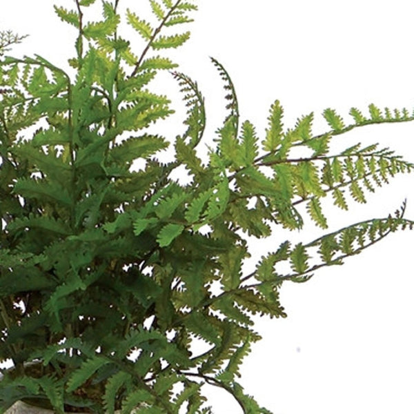 HomeRoots Set of Three Lifelike 7" Green Ferns in Stylish Round Gray Concrete Pots for Effortless Décor 606325
