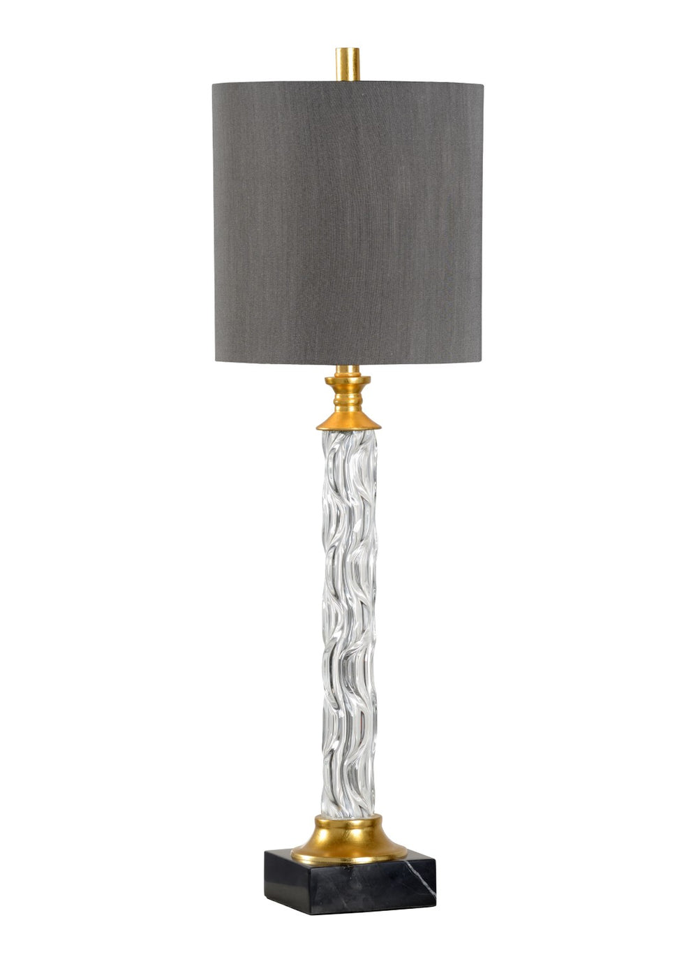 Wildwood Fiona Wavy Glass Buffet Lamp With Antique Gold Leaf & Black Marble Base, Charcoal Drum Shade Elegance 60636