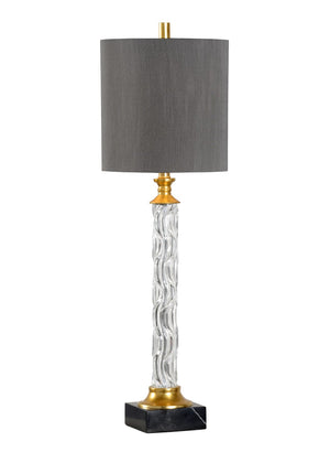 Wildwood Fiona Wavy Glass Buffet Lamp With Antique Gold Leaf & Black Marble Base, Charcoal Drum Shade Elegance 60636