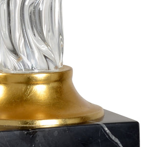 Wildwood Fiona Wavy Glass Buffet Lamp With Antique Gold Leaf & Black Marble Base, Charcoal Drum Shade Elegance 60636