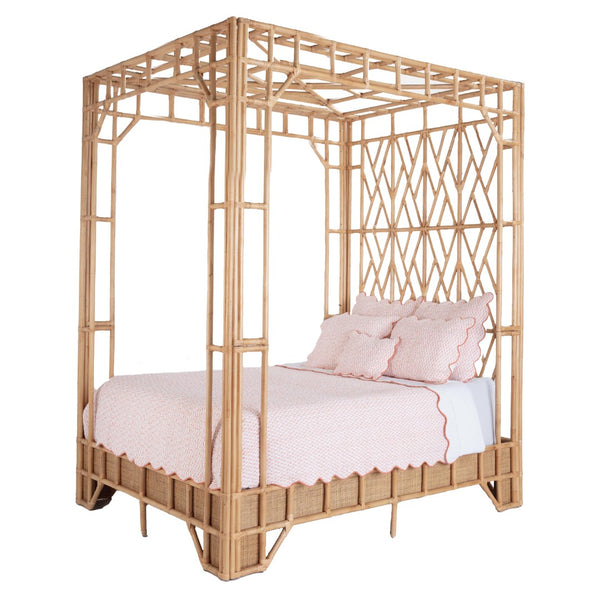 Chelsea House Paradise Handcrafted Canopy Bed Queen — Pole Rattan Fretwork, Teak Slat Support, 8.5Ft Dramatic Loft 60639094