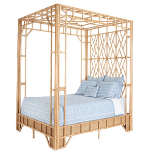 Chelsea House Paradise Handcrafted Canopy Bed Queen — Pole Rattan Fretwork, Teak Slat Support, 8.5Ft Dramatic Loft 60639094