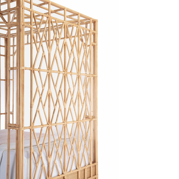 Chelsea House Paradise Handcrafted Canopy Bed Queen — Pole Rattan Fretwork, Teak Slat Support, 8.5Ft Dramatic Loft 60639094