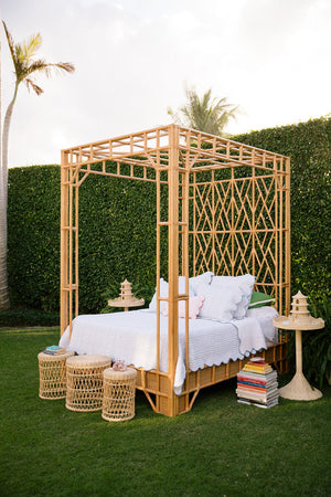 Chelsea House Paradise Handcrafted Canopy Bed Queen — Pole Rattan Fretwork, Teak Slat Support, 8.5Ft Dramatic Loft 60639094