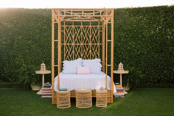Chelsea House Paradise Handcrafted Canopy Bed Queen — Pole Rattan Fretwork, Teak Slat Support, 8.5Ft Dramatic Loft 60639094