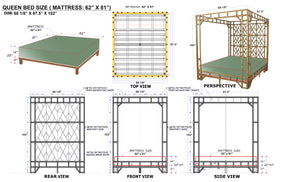 Chelsea House Paradise Handcrafted Canopy Bed Queen — Pole Rattan Fretwork, Teak Slat Support, 8.5Ft Dramatic Loft 60639094